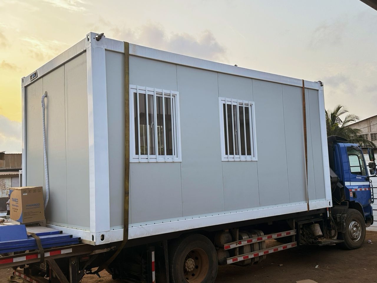 Prefabricated container offices on Gomoa Road, Ghana